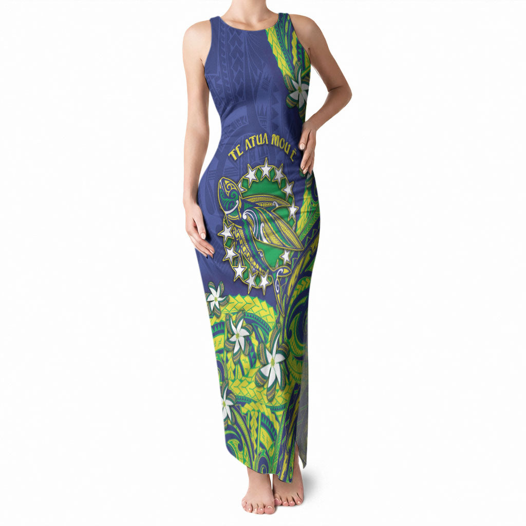 Cook Islands Language Week Tank Maxi Dress Flying Fish 15 Stars Tribal Patterns DT05 Women Green - Polynesian Pride