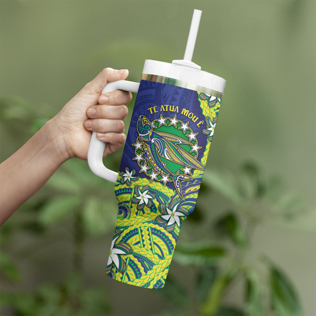 Cook Islands Language Week Tumbler With Handle Flying Fish 15 Stars Tribal Patterns