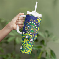 Cook Islands Language Week Tumbler With Handle Flying Fish 15 Stars Tribal Patterns