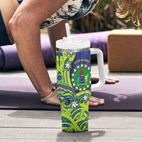 Cook Islands Language Week Tumbler With Handle Flying Fish 15 Stars Tribal Patterns