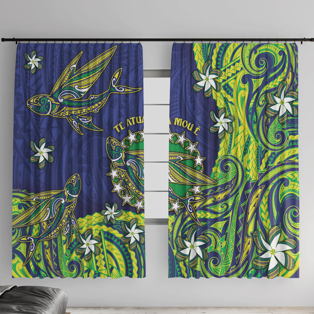 Cook Islands Language Week Window Curtain Flying Fish 15 Stars Tribal Patterns DT05 With Hooks Green - Polynesian Pride