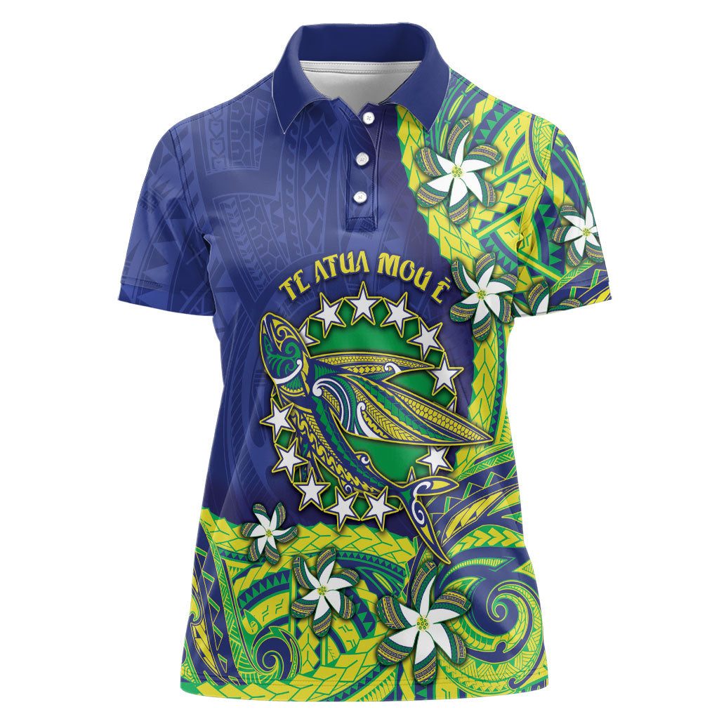Cook Islands Language Week Women Polo Shirt Flying Fish 15 Stars Tribal Patterns DT05 Female Green - Polynesian Pride