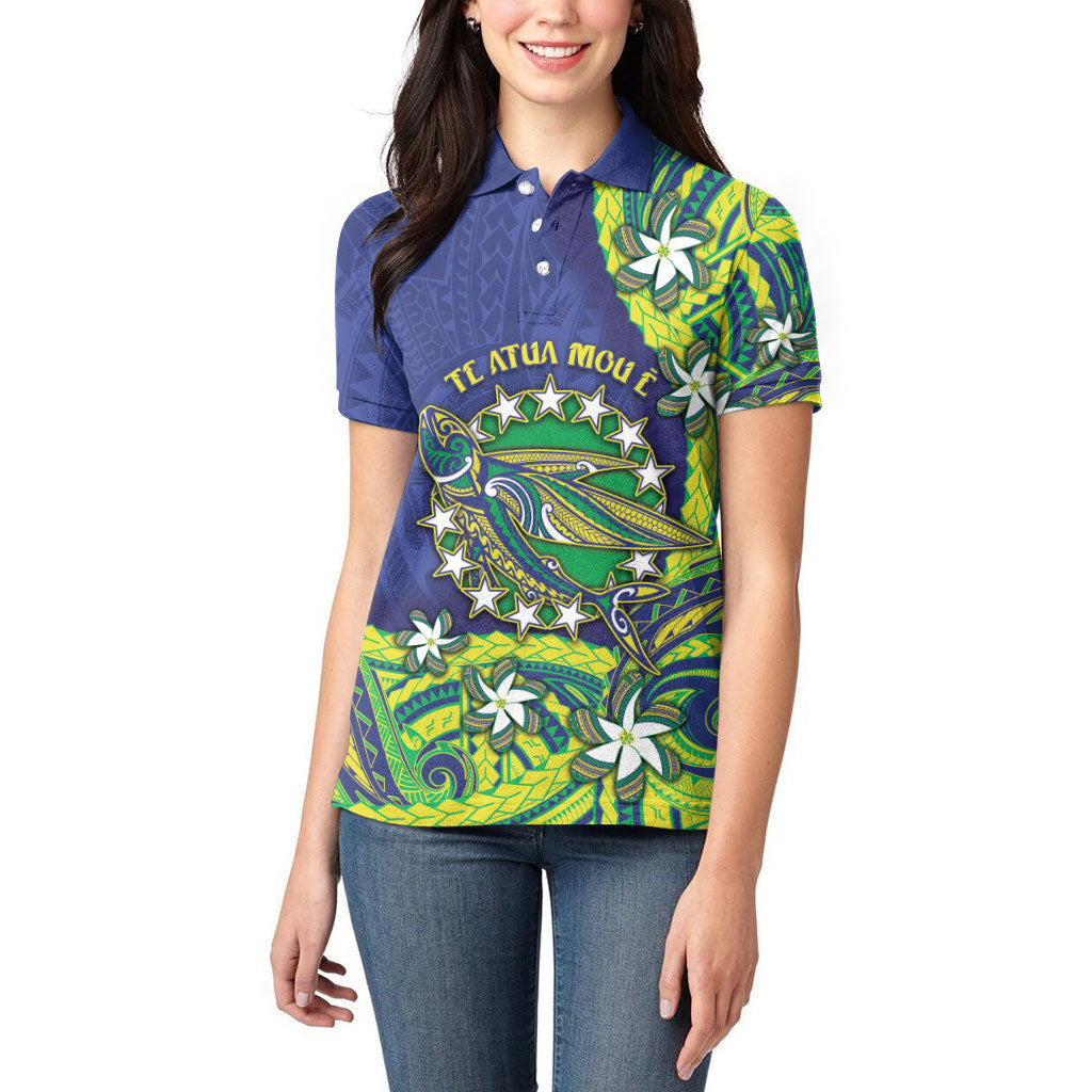 Cook Islands Language Week Women Polo Shirt Flying Fish 15 Stars Tribal Patterns