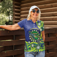 Cook Islands Language Week Women Polo Shirt Flying Fish 15 Stars Tribal Patterns