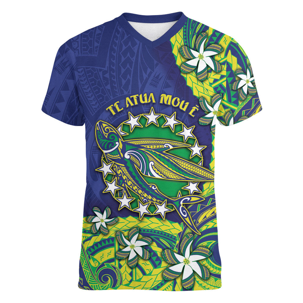 Cook Islands Language Week Women V-Neck T-Shirt Flying Fish 15 Stars Tribal Patterns DT05 Female Green - Polynesian Pride