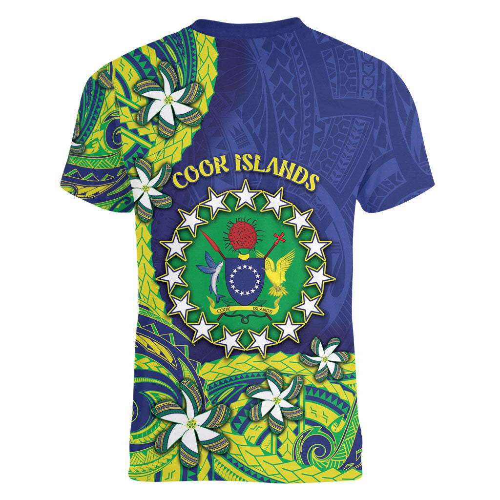 Cook Islands Language Week Women V-Neck T-Shirt Flying Fish 15 Stars Tribal Patterns