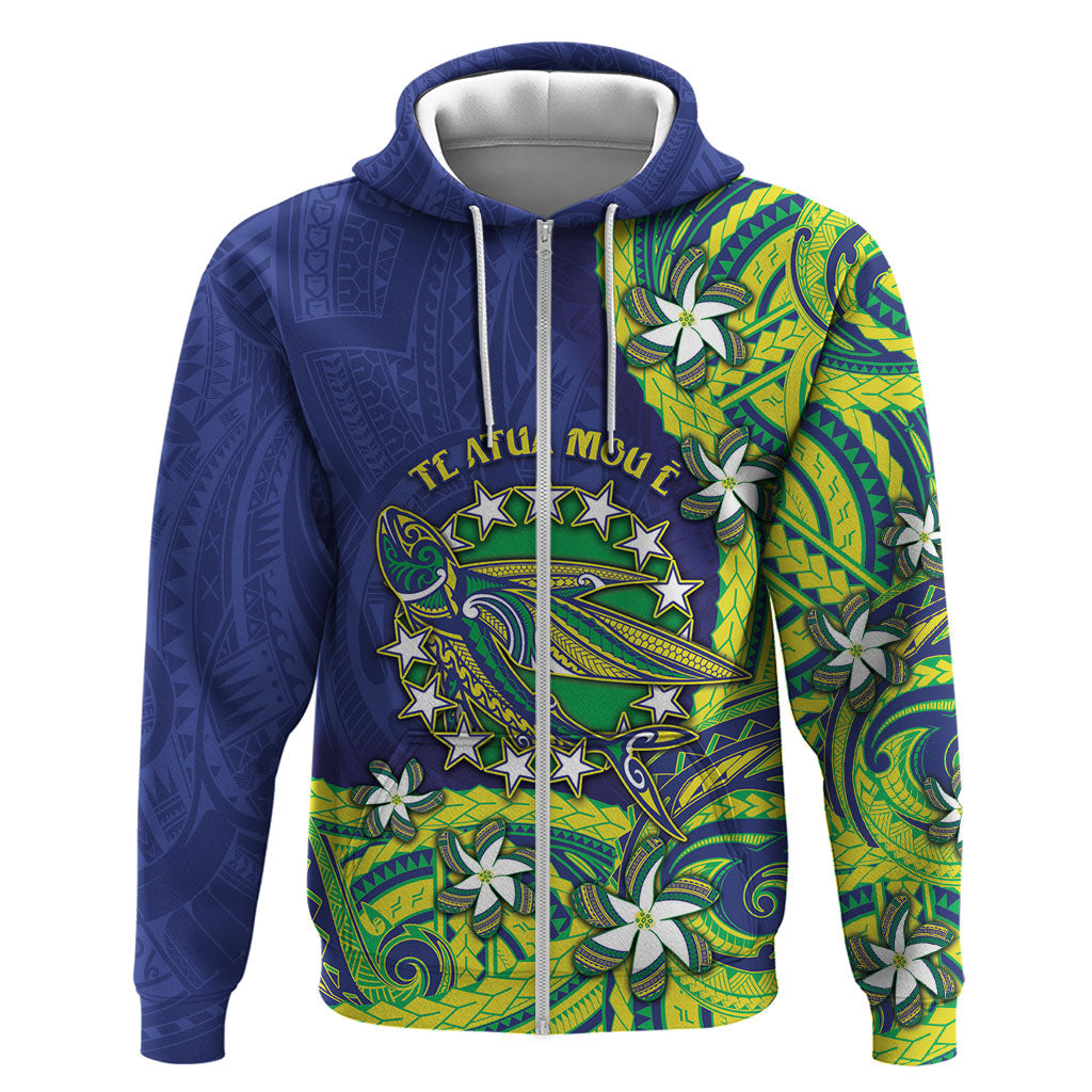 Cook Islands Language Week Zip Hoodie Flying Fish 15 Stars Tribal Patterns DT05 Zip Hoodie Green - Polynesian Pride