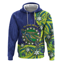 Cook Islands Language Week Zip Hoodie Flying Fish 15 Stars Tribal Patterns