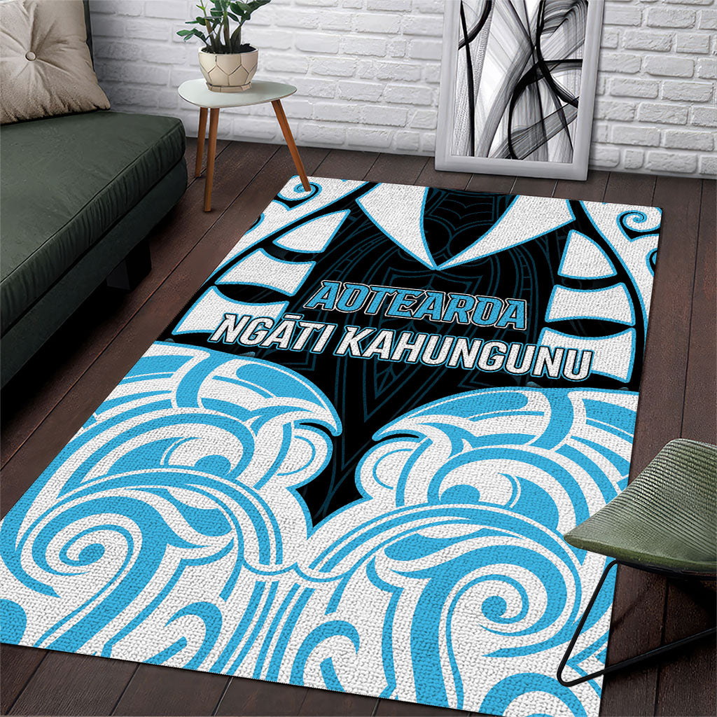 Aotearoa Ngati Kahungunu Area Rug New Zealand Traditional Maori Pattern DT05 Blue - Polynesian Pride