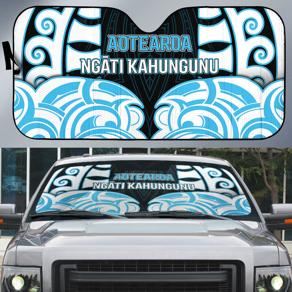 Aotearoa Ngati Kahungunu Auto Sun Shade New Zealand Traditional Maori Pattern DT05 Blue - Polynesian Pride