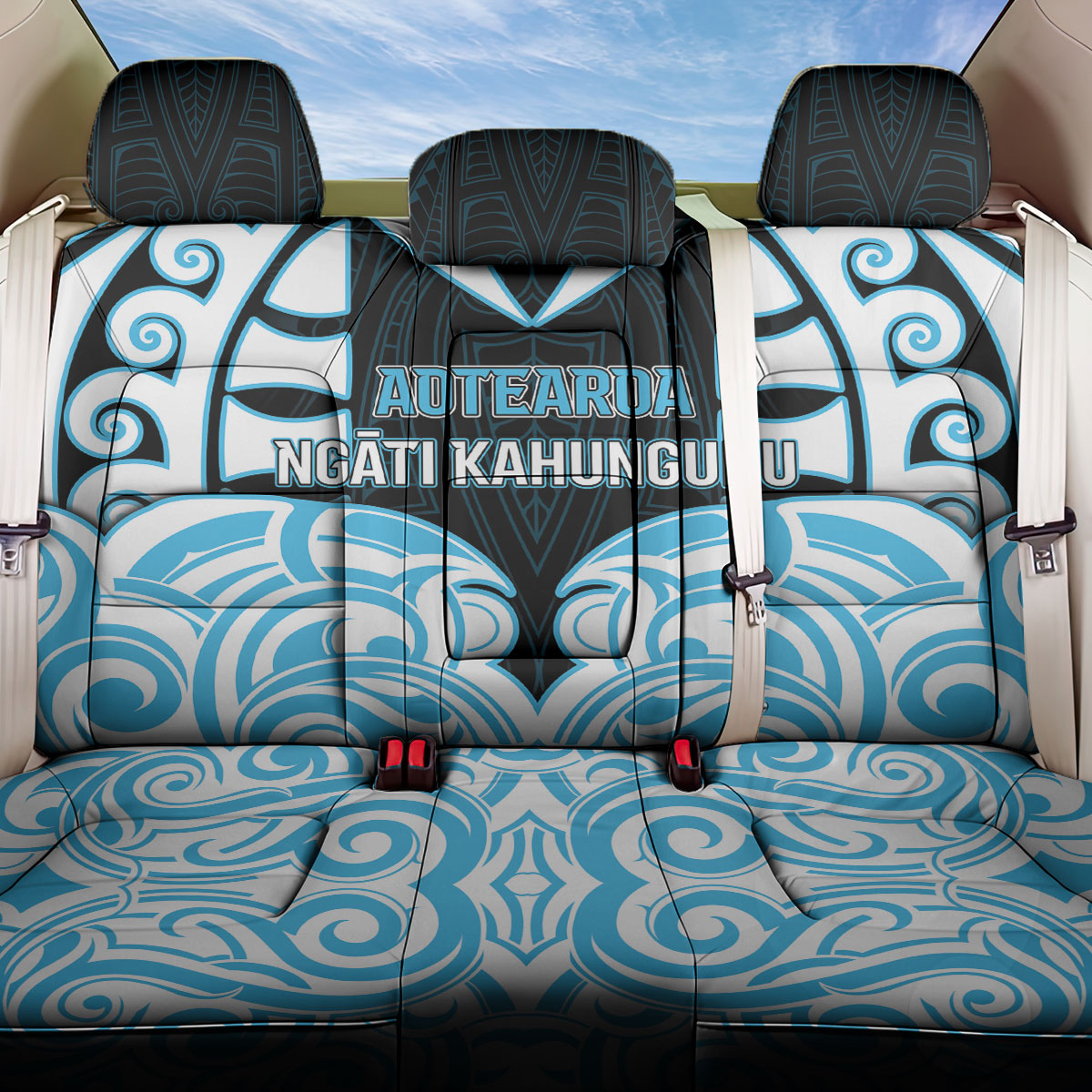 Aotearoa Ngati Kahungunu Back Car Seat Cover New Zealand Traditional Maori Pattern DT05 One Size Blue - Polynesian Pride
