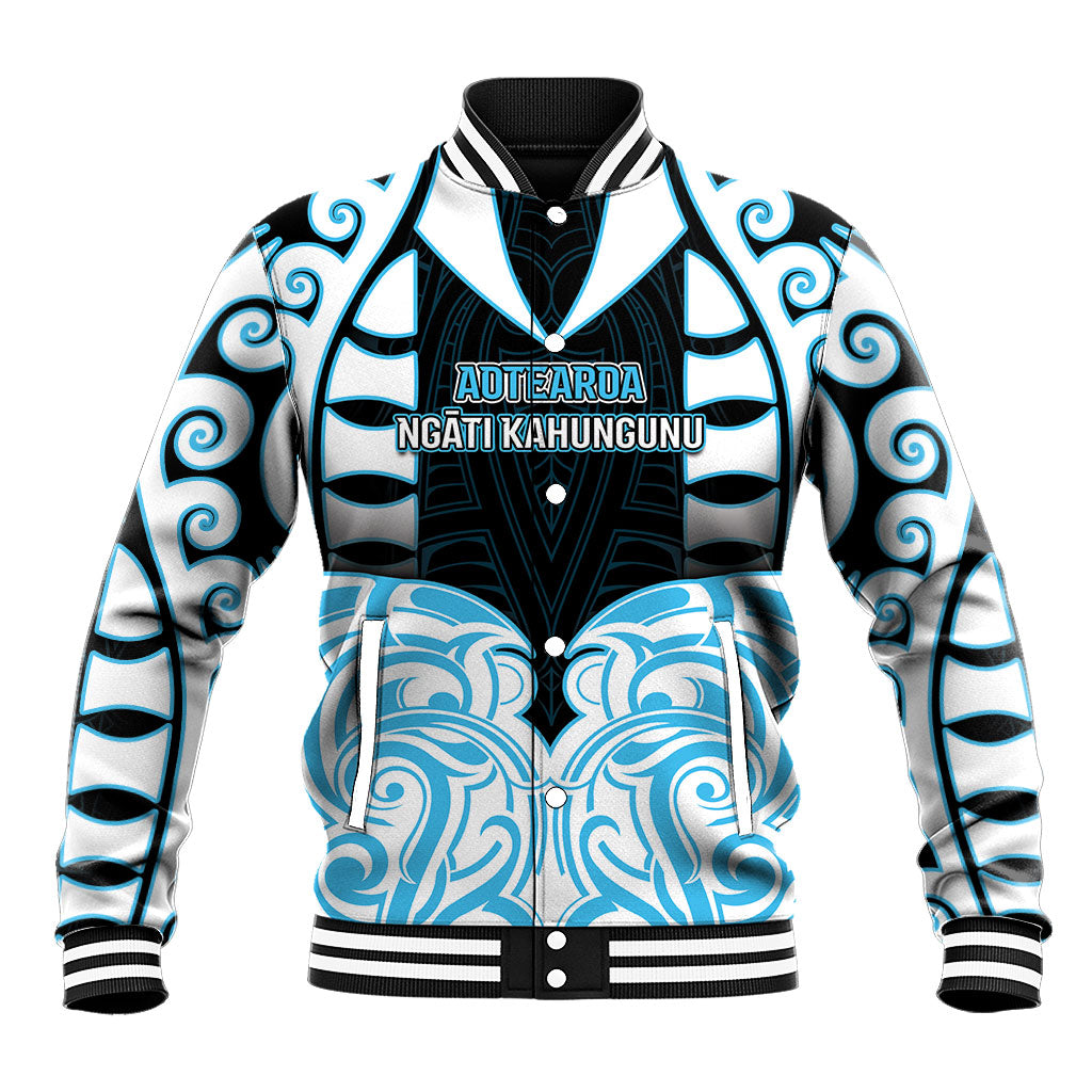 Custom Aotearoa Ngati Kahungunu Baseball Jacket New Zealand Traditional Maori Pattern DT05 Unisex Blue - Polynesian Pride