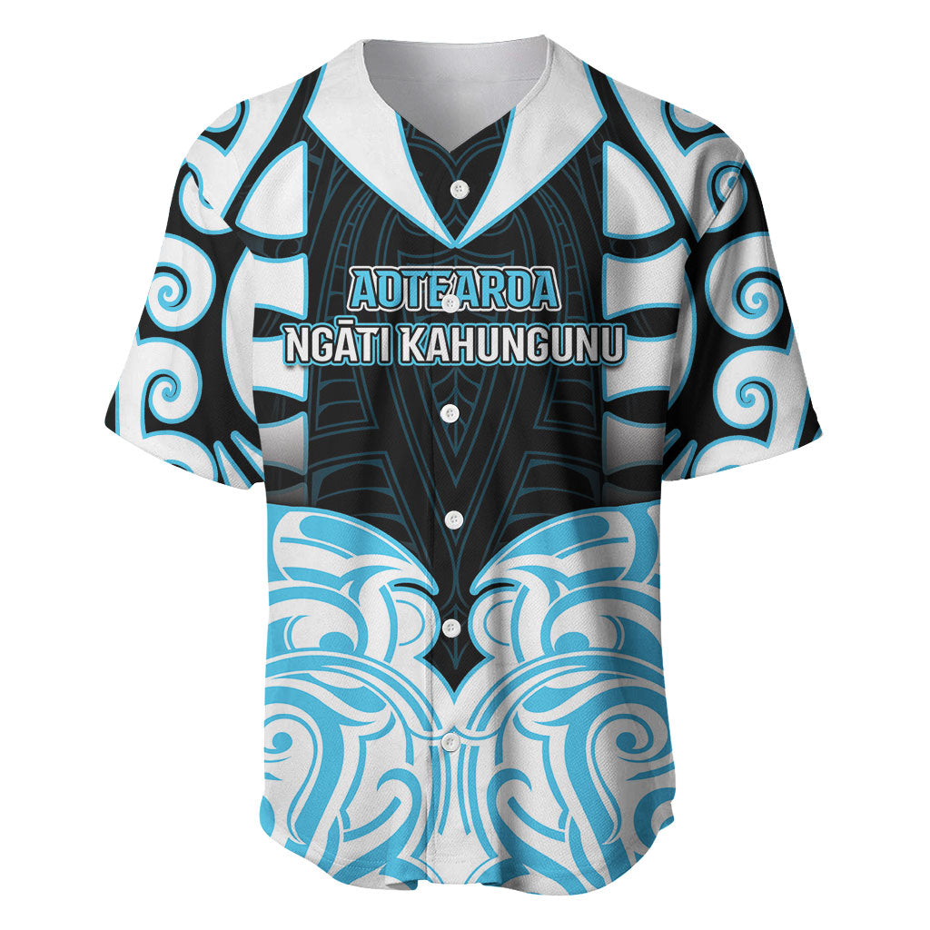 Custom Aotearoa Ngati Kahungunu Baseball Jersey New Zealand Traditional Maori Pattern DT05 Blue - Polynesian Pride