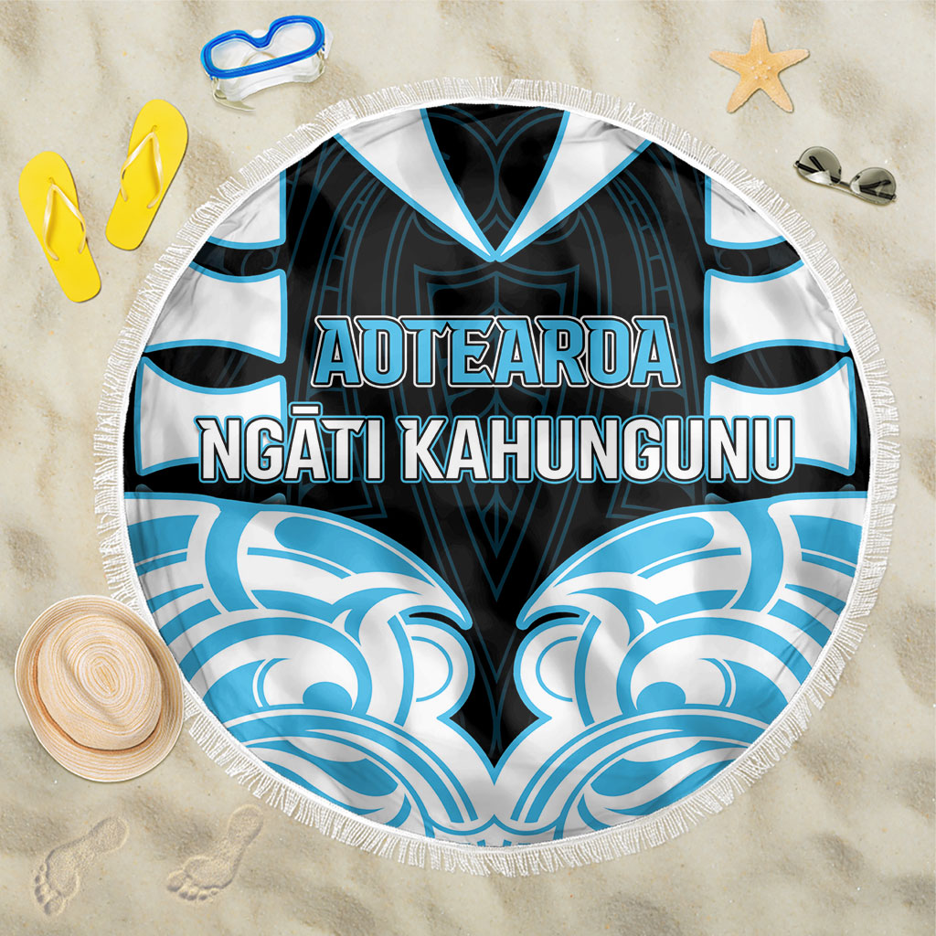 Aotearoa Ngati Kahungunu Beach Blanket New Zealand Traditional Maori Pattern DT05 One Size 150cm Blue - Polynesian Pride