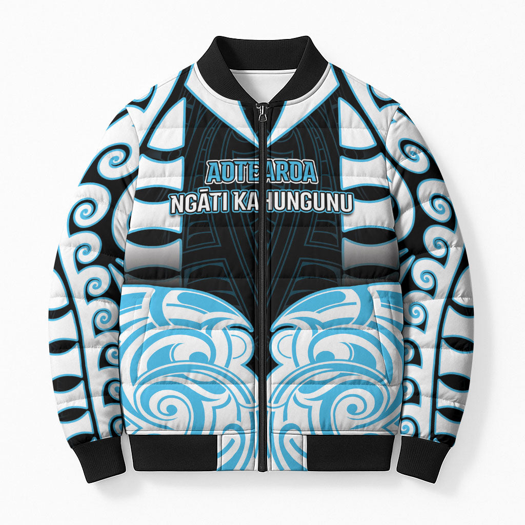 Custom Aotearoa Ngati Kahungunu Bomber Puffer Jacket New Zealand Traditional Maori Pattern DT05 Unisex Blue - Polynesian Pride