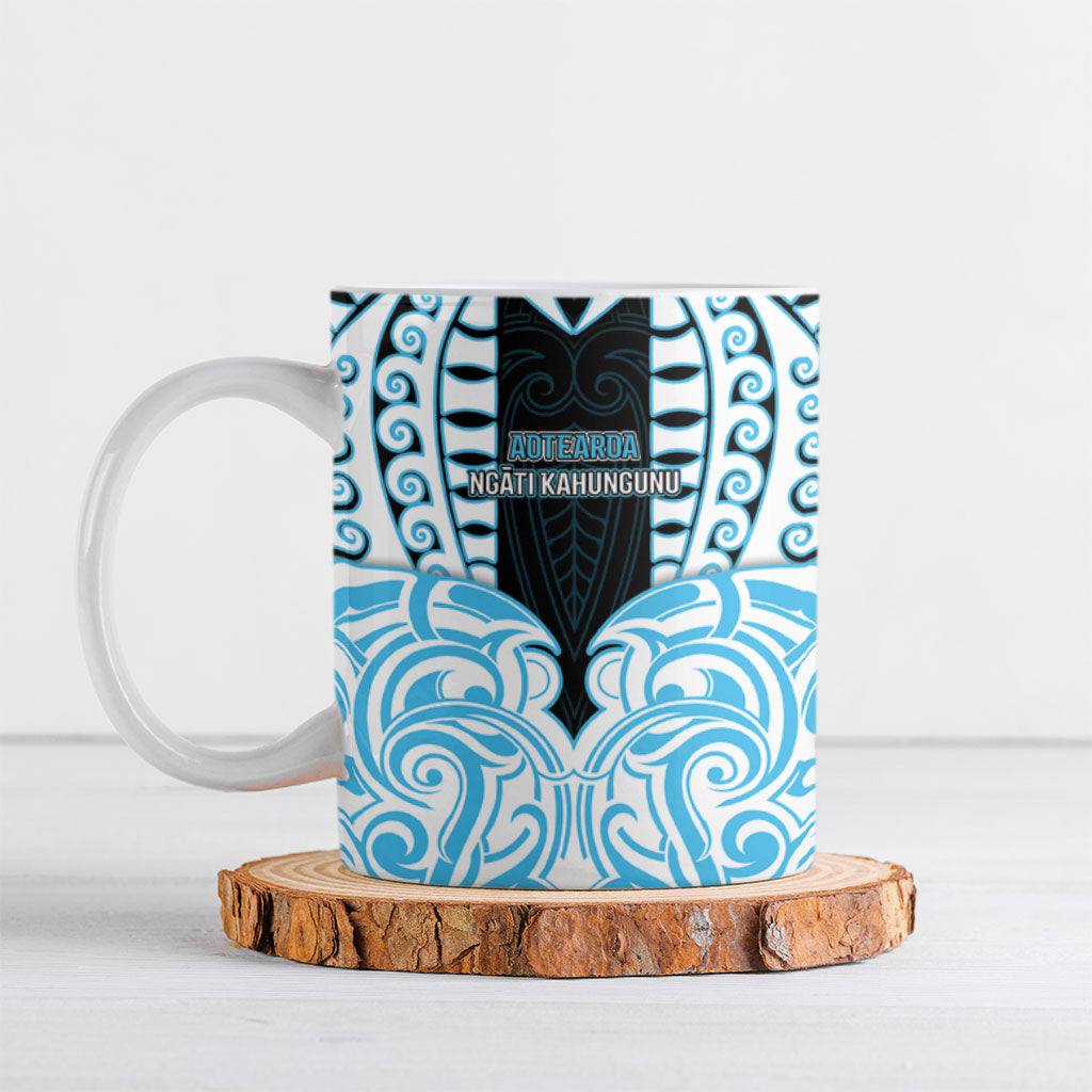 Custom Aotearoa Ngati Kahungunu Ceramic Mug New Zealand Traditional Maori Pattern DT05 Blue - Polynesian Pride