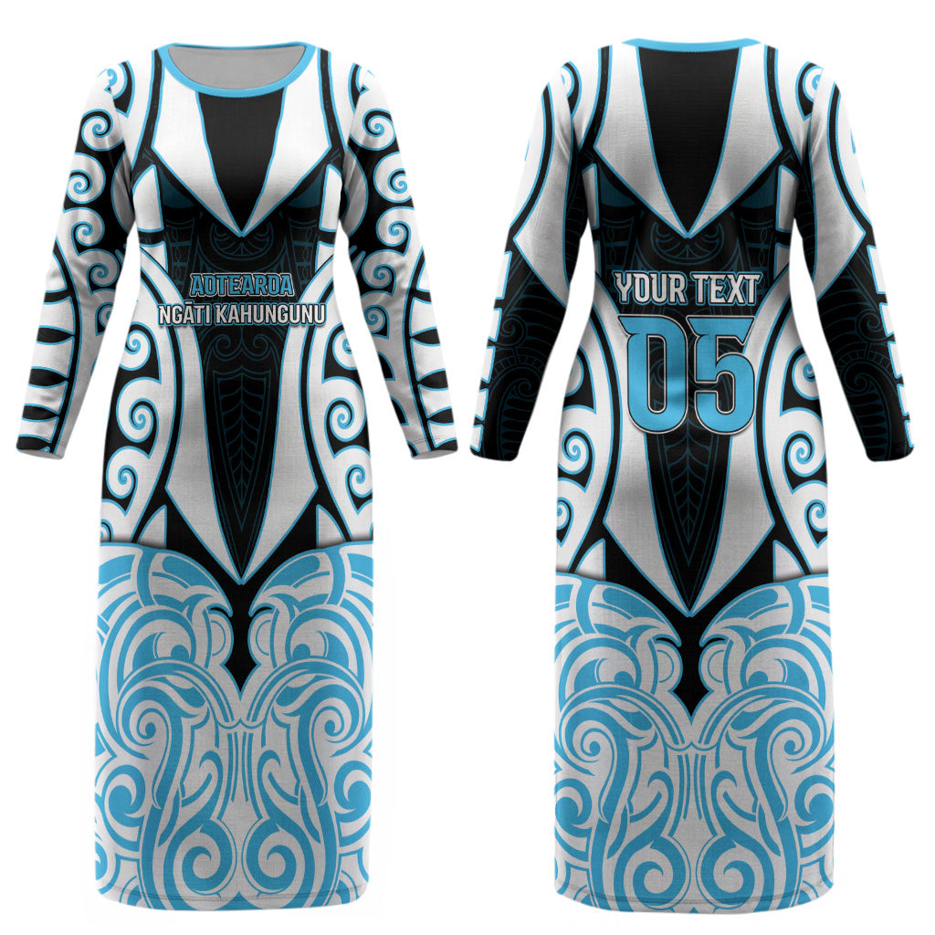Custom Aotearoa Ngati Kahungunu Couples Matching Long Sleeve Bodycon Dress and Hawaiian Shirt New Zealand Traditional Maori Pattern