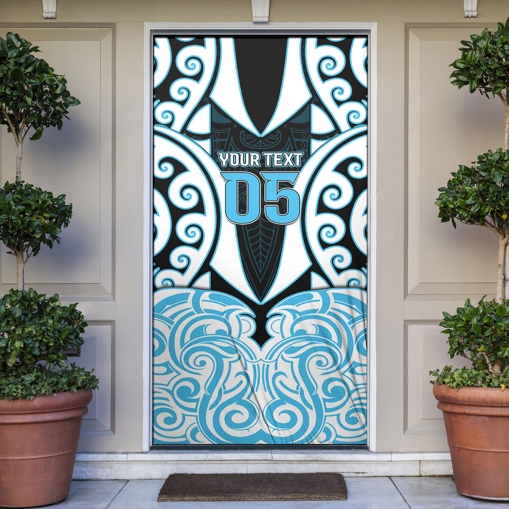 Custom Aotearoa Ngati Kahungunu Door Cover New Zealand Traditional Maori Pattern DT05 Blue - Polynesian Pride