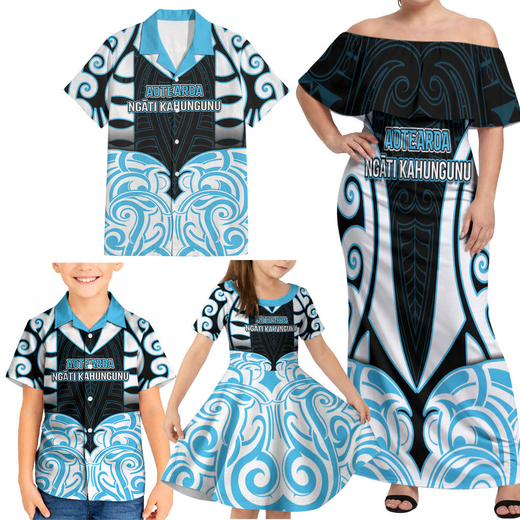 Custom Aotearoa Ngati Kahungunu Family Matching Off Shoulder Maxi Dress and Hawaiian Shirt New Zealand Traditional Maori Pattern DT05 - Polynesian Pride