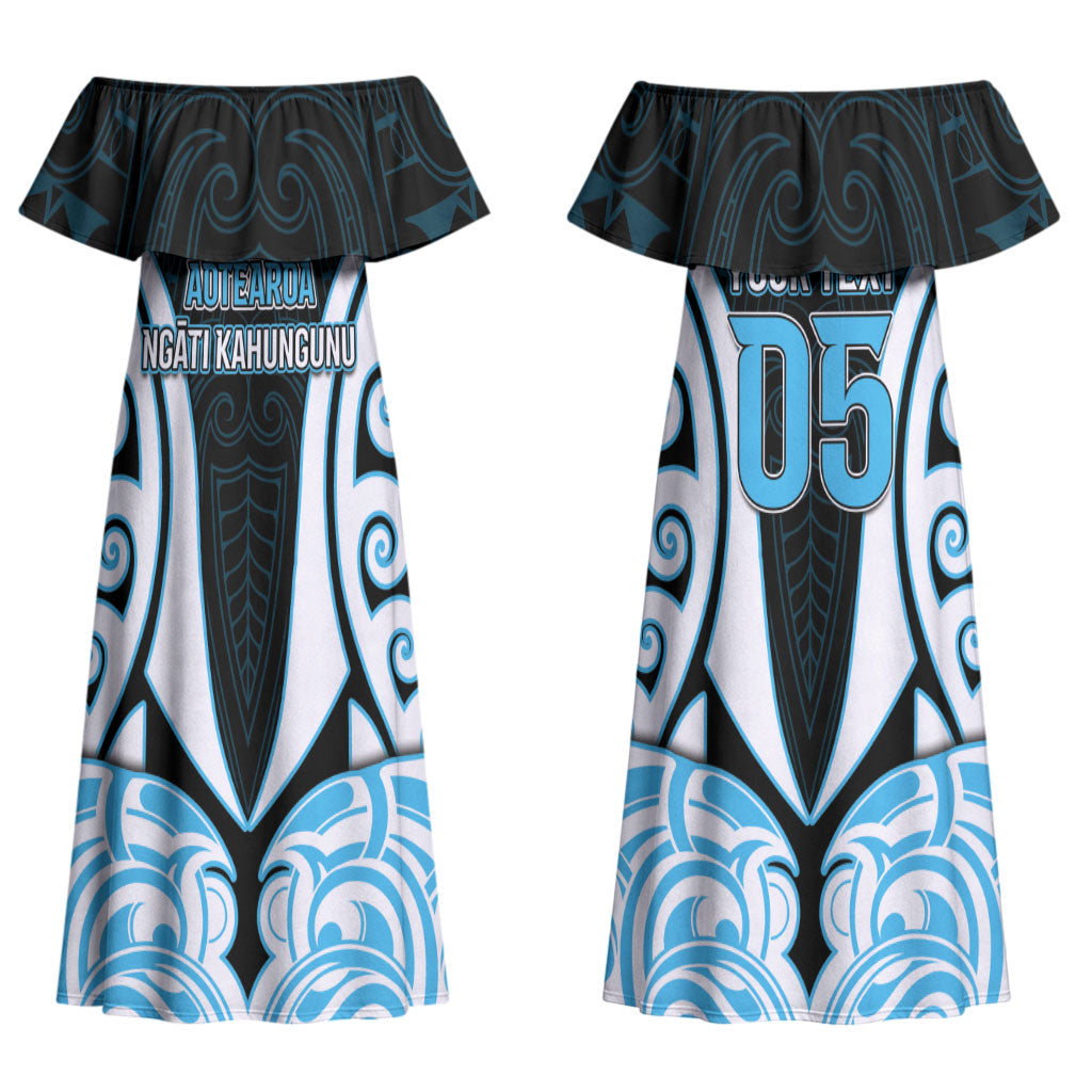 Custom Aotearoa Ngati Kahungunu Family Matching Off Shoulder Maxi Dress and Hawaiian Shirt New Zealand Traditional Maori Pattern