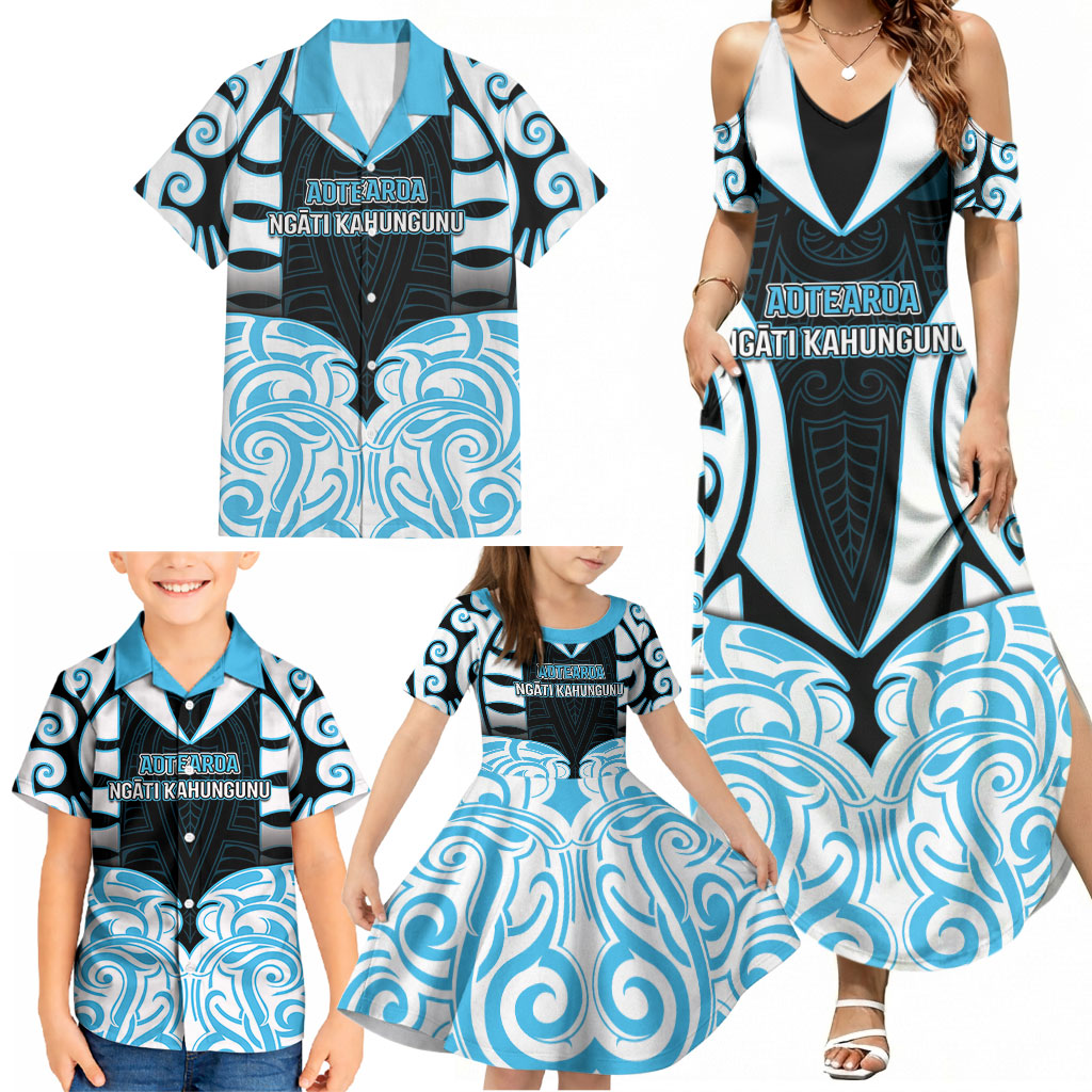 Custom Aotearoa Ngati Kahungunu Family Matching Summer Maxi Dress and Hawaiian Shirt New Zealand Traditional Maori Pattern