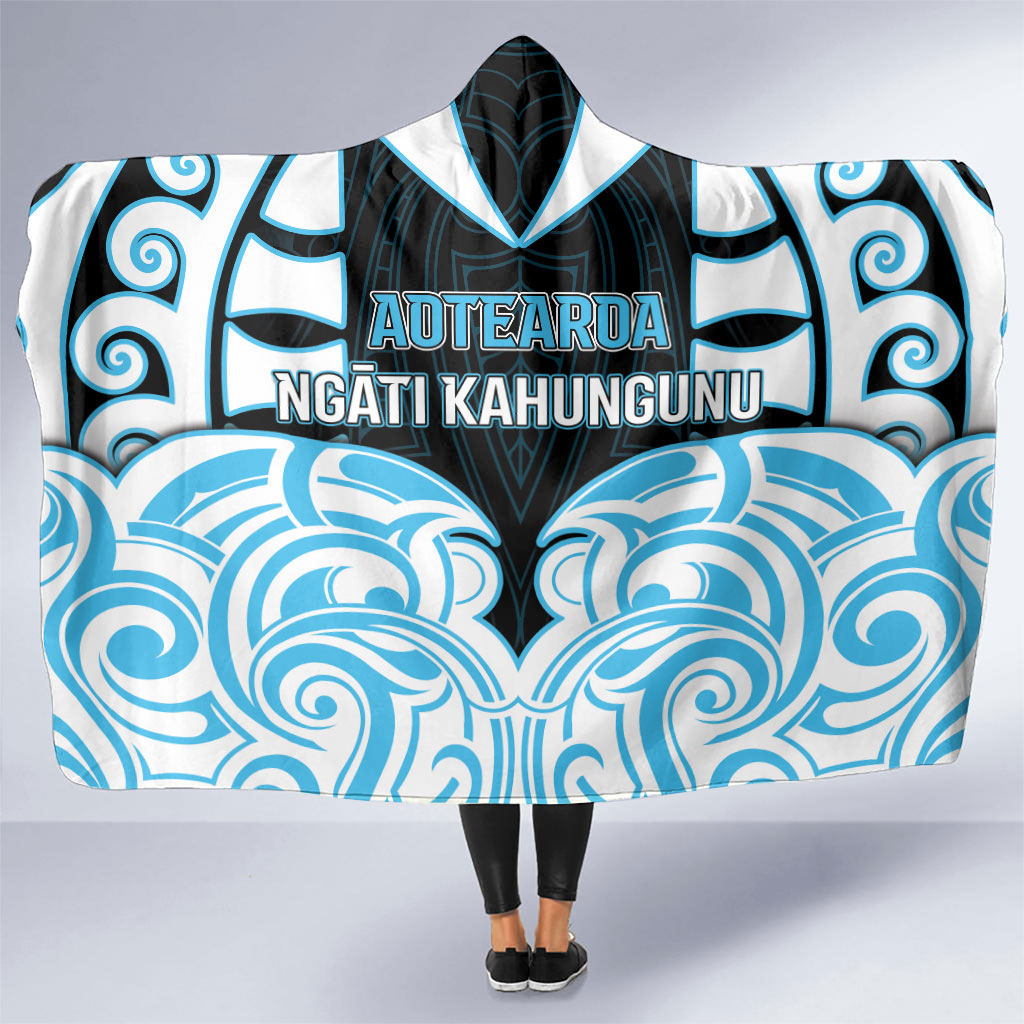 Aotearoa Ngati Kahungunu Hooded Blanket New Zealand Traditional Maori Pattern DT05 One Size Blue - Polynesian Pride