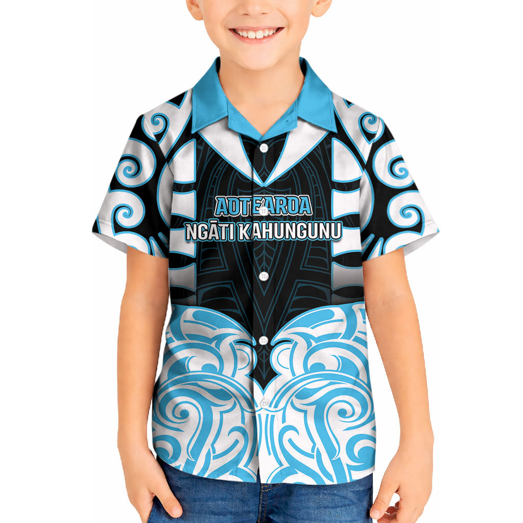 Custom Aotearoa Ngati Kahungunu Kid Hawaiian Shirt New Zealand Traditional Maori Pattern DT05 Kid Blue - Polynesian Pride