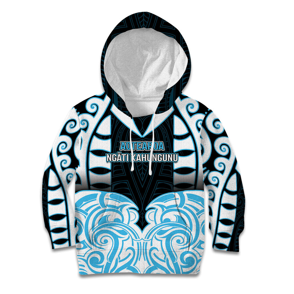 Custom Aotearoa Ngati Kahungunu Kid Hoodie New Zealand Traditional Maori Pattern DT05 Hoodie Blue - Polynesian Pride