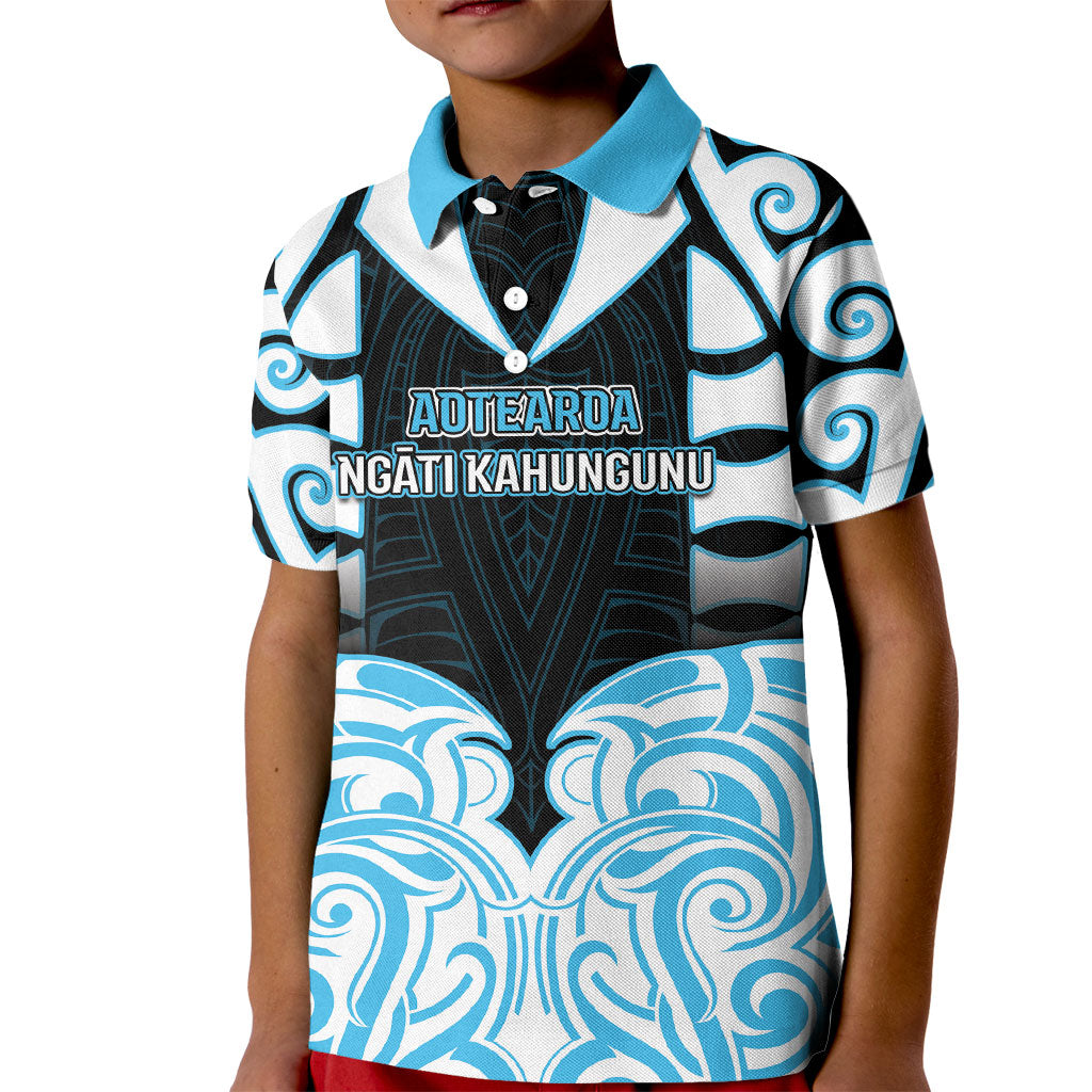 Custom Aotearoa Ngati Kahungunu Kid Polo Shirt New Zealand Traditional Maori Pattern DT05 Kid Blue - Polynesian Pride