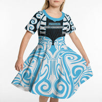 Custom Aotearoa Ngati Kahungunu Kid Short Sleeve Dress New Zealand Traditional Maori Pattern