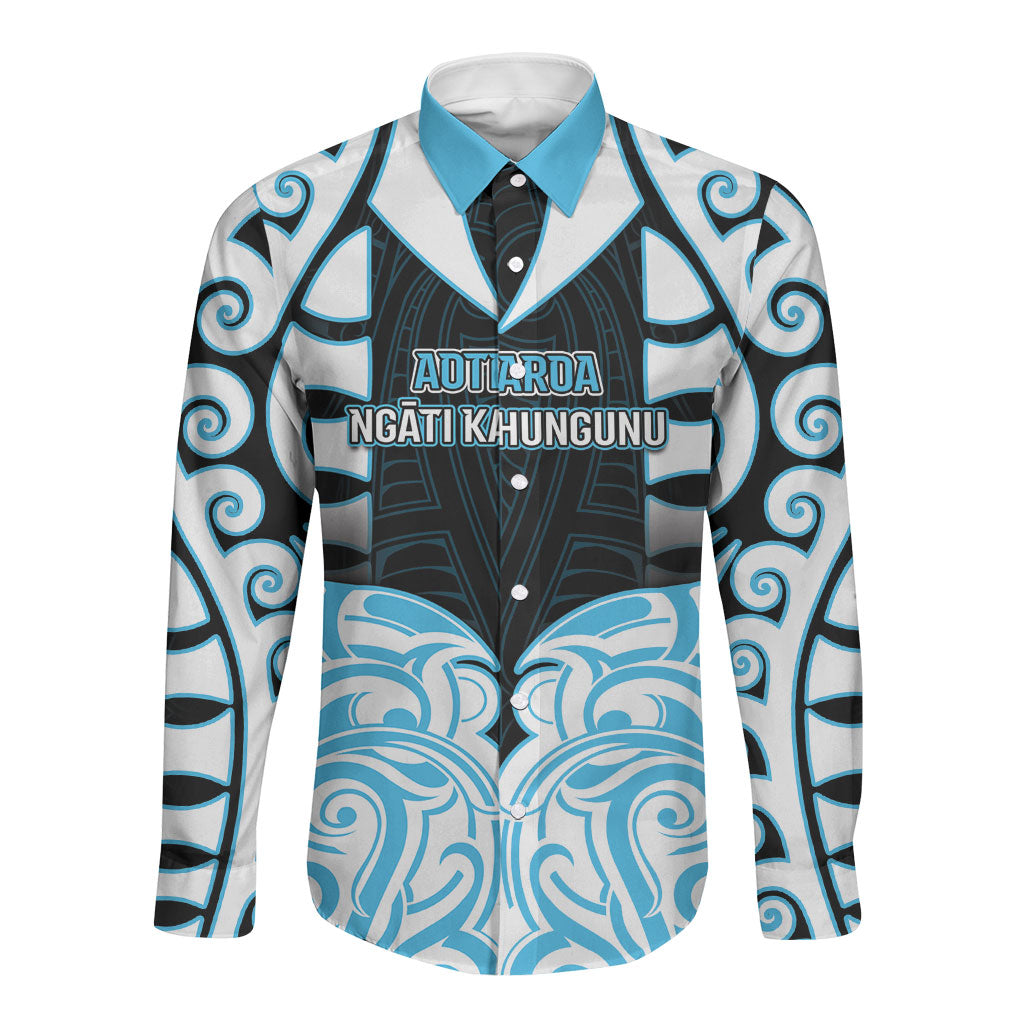Custom Aotearoa Ngati Kahungunu Long Sleeve Button Shirt New Zealand Traditional Maori Pattern