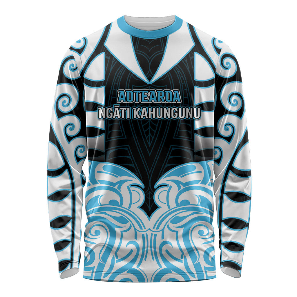 Custom Aotearoa Ngati Kahungunu Long Sleeve Shirt New Zealand Traditional Maori Pattern DT05 Unisex Blue - Polynesian Pride