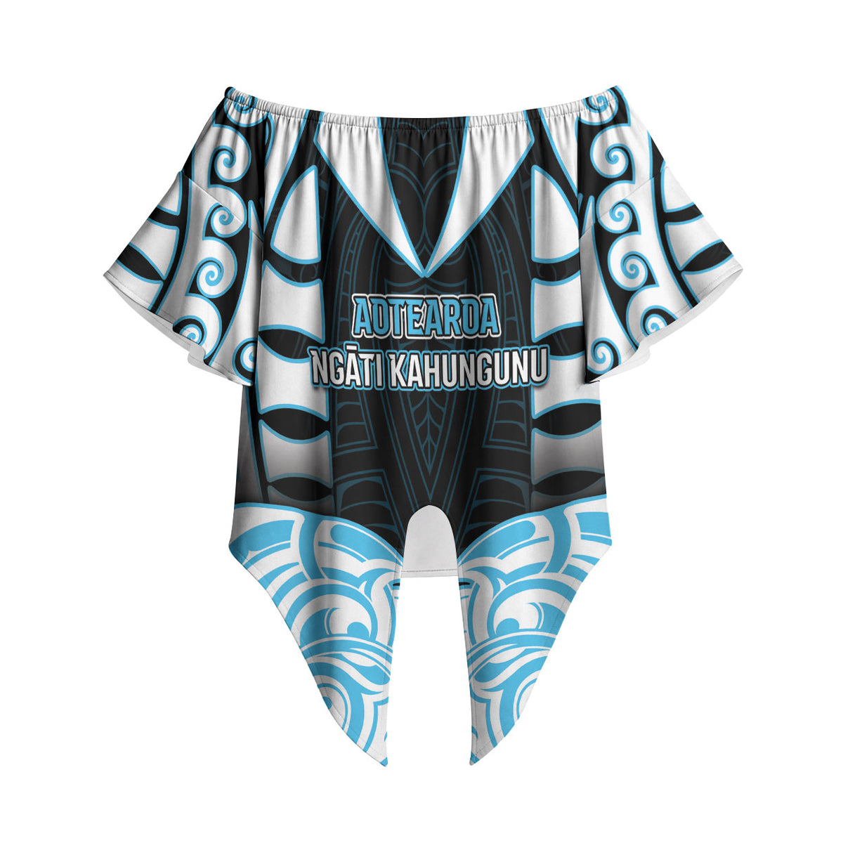 Custom Aotearoa Ngati Kahungunu Off Shoulder Wrap Waist Top New Zealand Traditional Maori Pattern DT05 Blue - Polynesian Pride