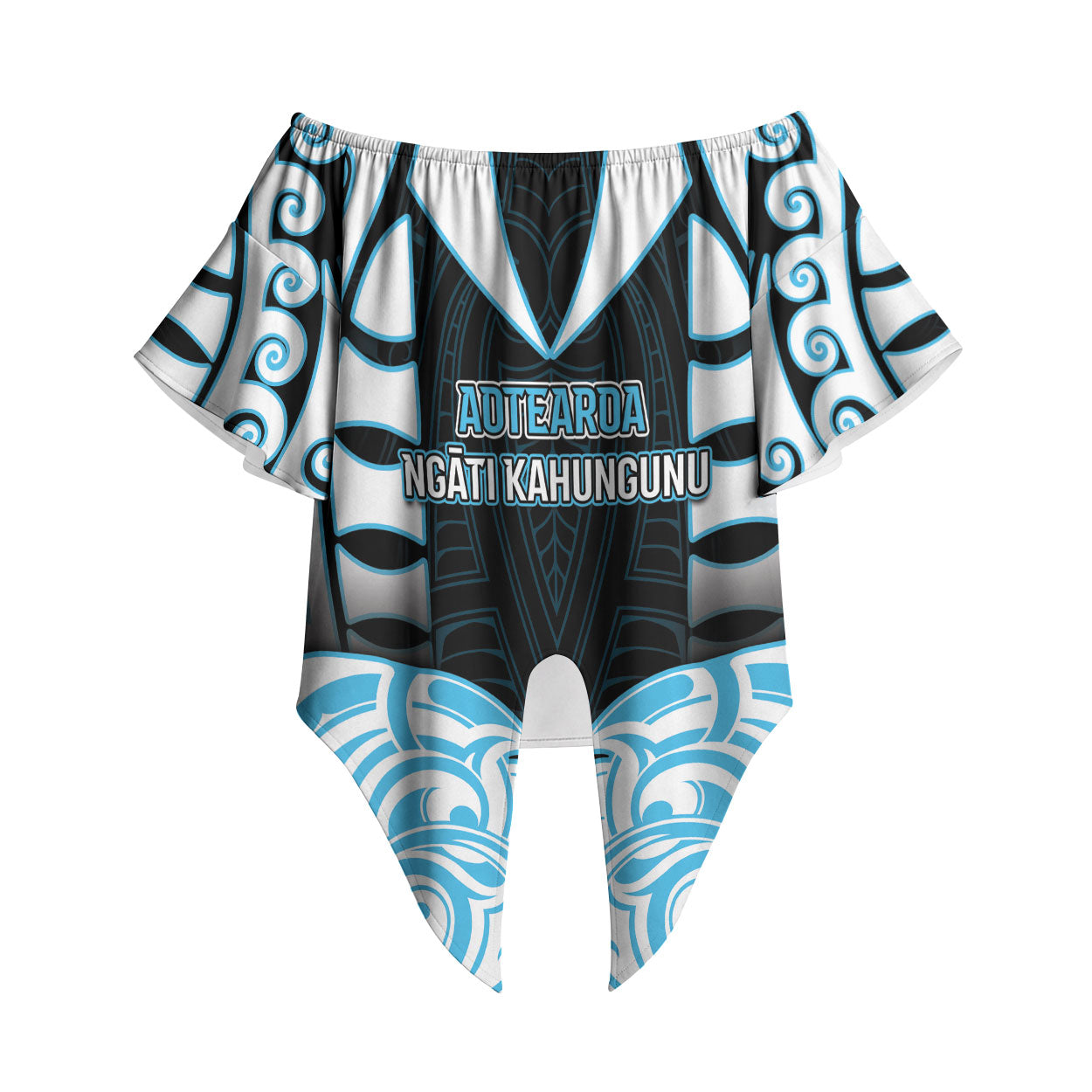 Custom Aotearoa Ngati Kahungunu Off Shoulder Wrap Waist Top New Zealand Traditional Maori Pattern DT05 Blue - Polynesian Pride