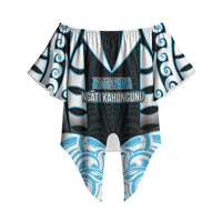 Custom Aotearoa Ngati Kahungunu Off Shoulder Wrap Waist Top New Zealand Traditional Maori Pattern DT05 Blue - Polynesian Pride