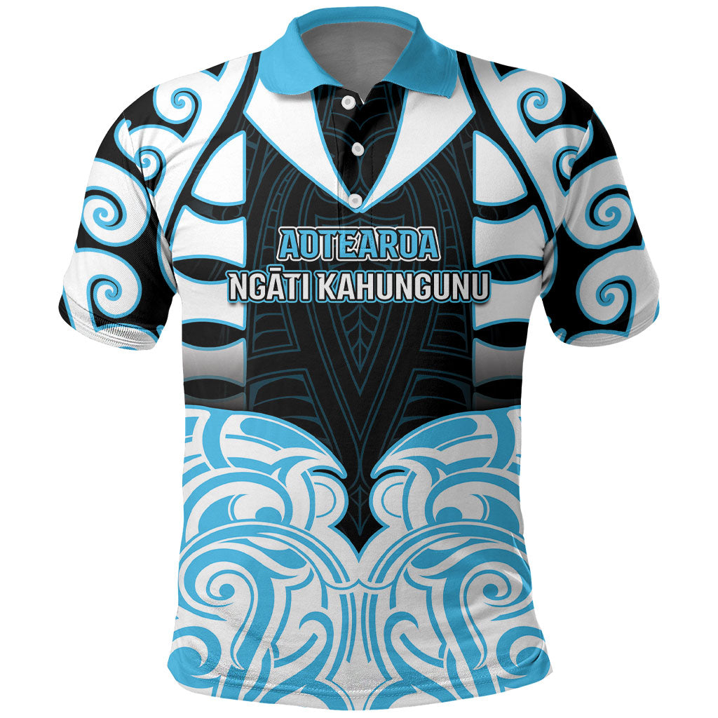 Custom Aotearoa Ngati Kahungunu Polo Shirt New Zealand Traditional Maori Pattern DT05 Blue - Polynesian Pride