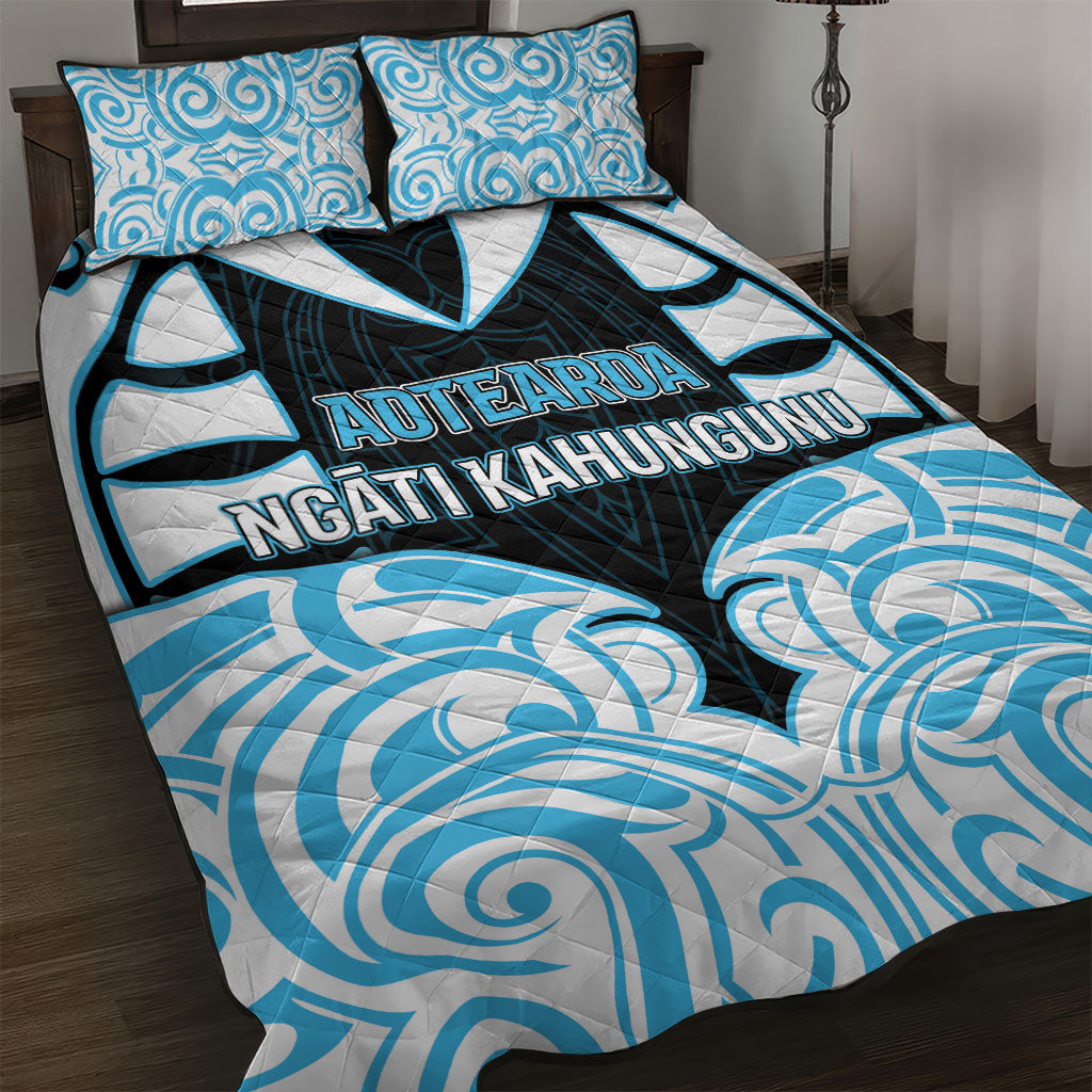 Aotearoa Ngati Kahungunu Quilt Bed Set New Zealand Traditional Maori Pattern DT05 Blue - Polynesian Pride