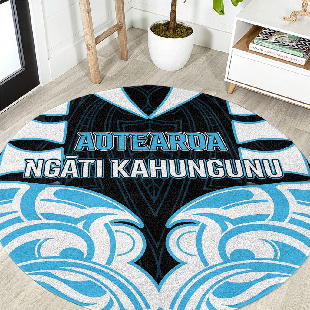 Aotearoa Ngati Kahungunu Round Carpet New Zealand Traditional Maori Pattern DT05 Blue - Polynesian Pride