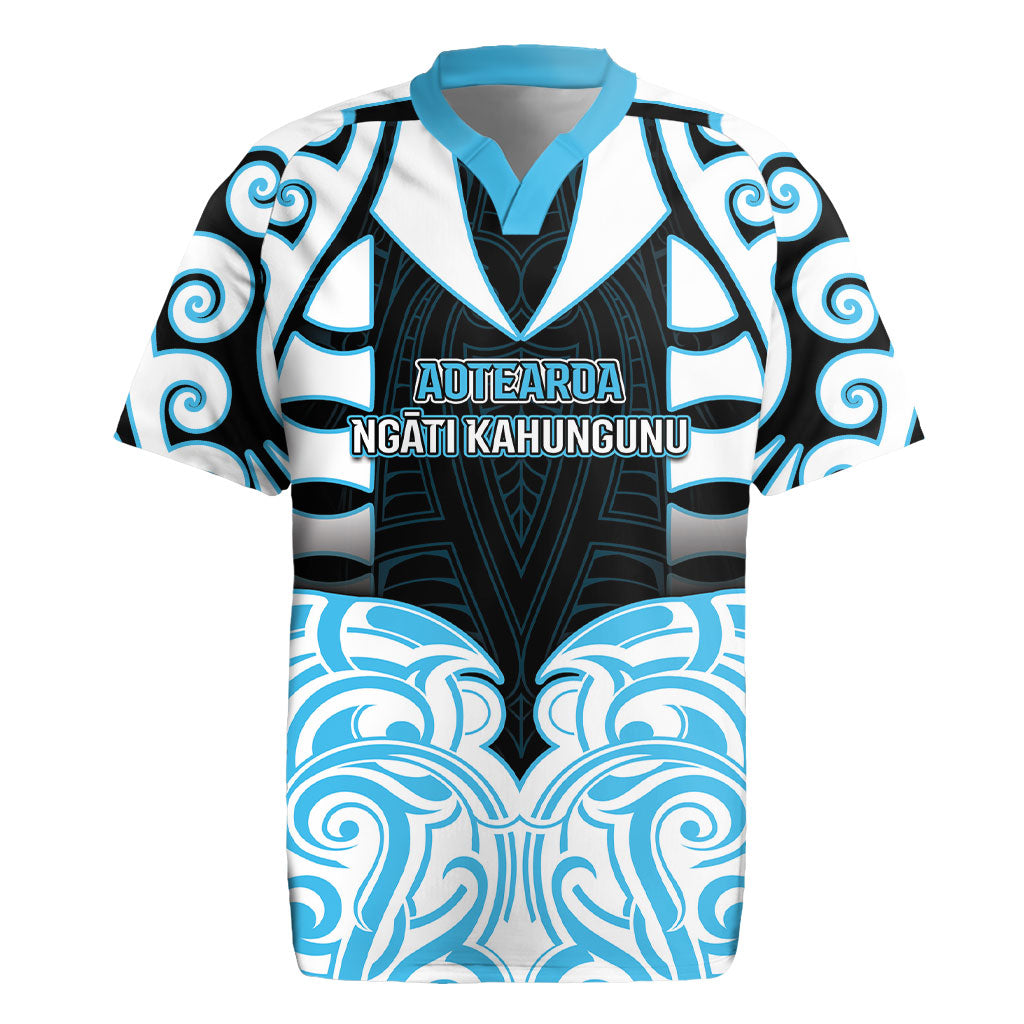 Custom Aotearoa Ngati Kahungunu Rugby Jersey New Zealand Traditional Maori Pattern DT05 Blue - Polynesian Pride