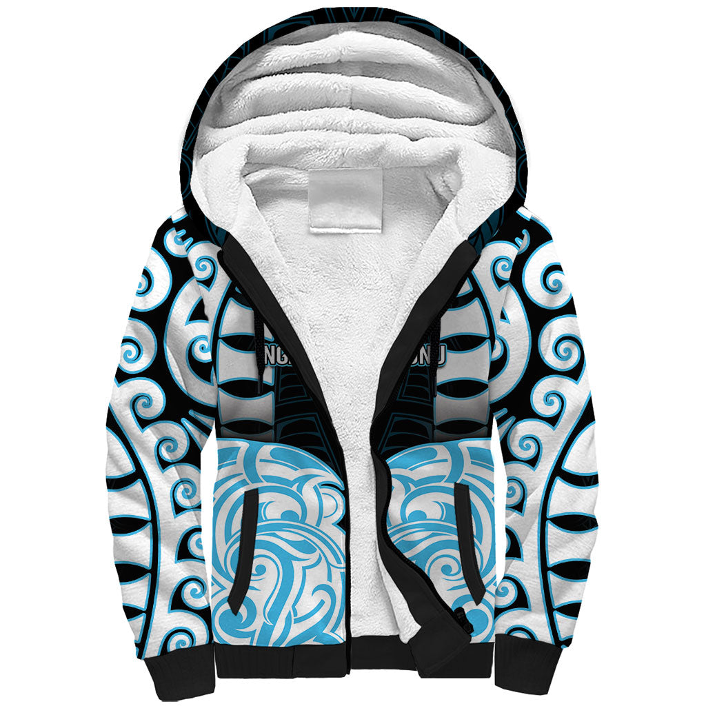 Custom Aotearoa Ngati Kahungunu Sherpa Hoodie New Zealand Traditional Maori Pattern DT05 Unisex Blue - Polynesian Pride