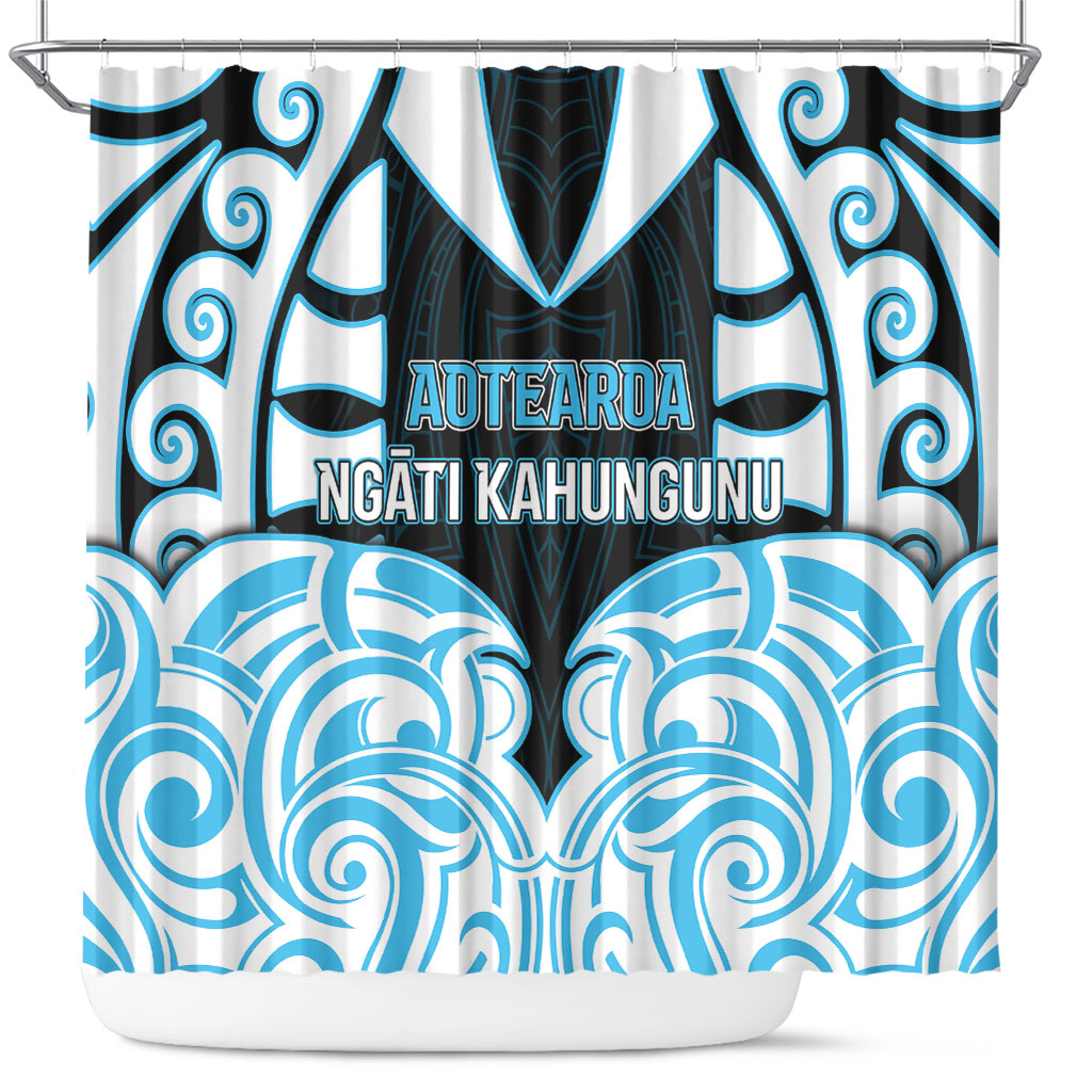 Aotearoa Ngati Kahungunu Shower Curtain New Zealand Traditional Maori Pattern DT05 Blue - Polynesian Pride