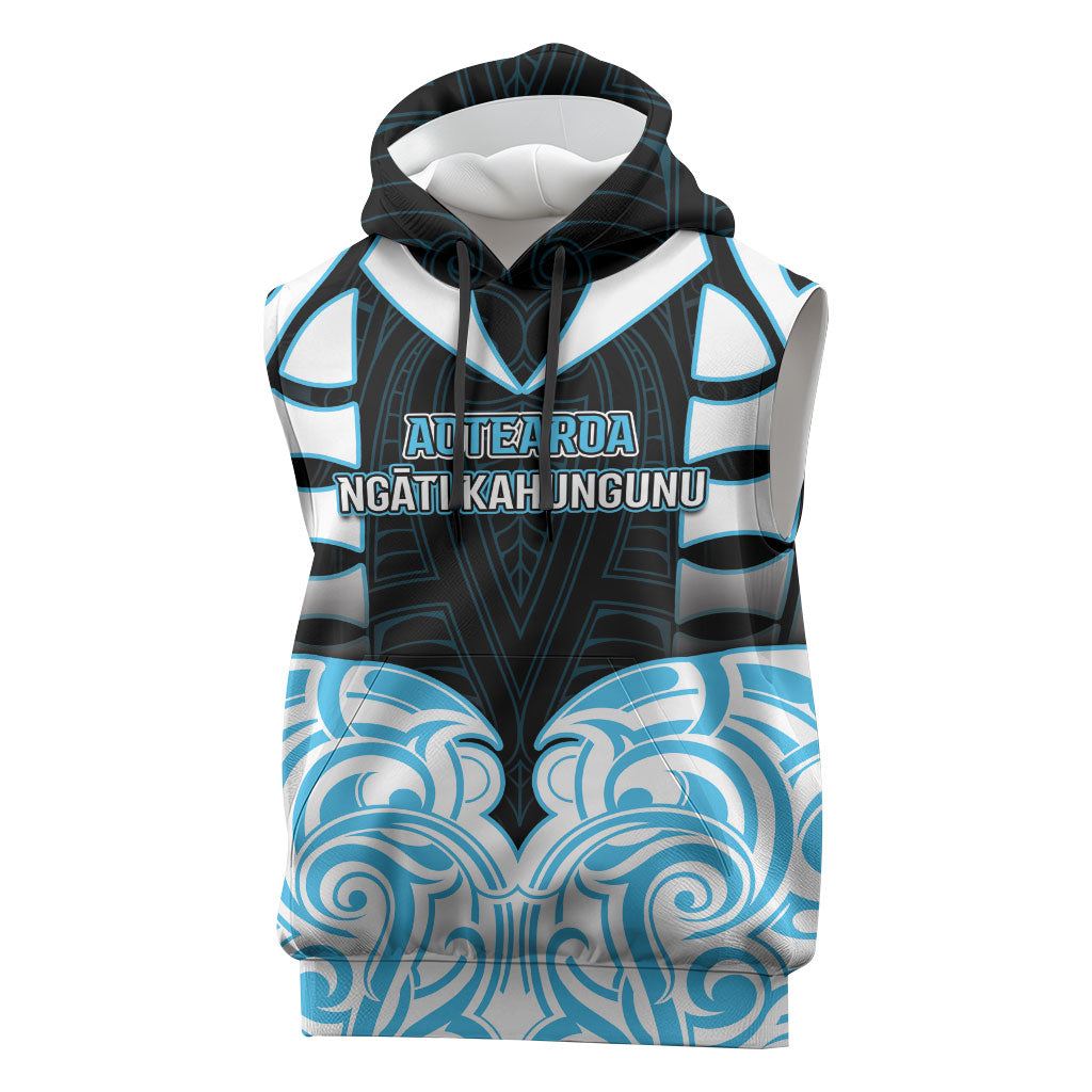 Custom Aotearoa Ngati Kahungunu Sleeveless Hoodie New Zealand Traditional Maori Pattern DT05 Blue - Polynesian Pride