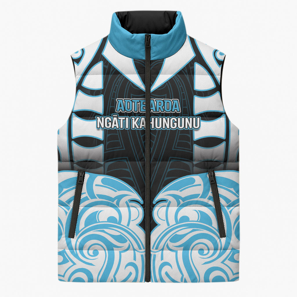 Custom Aotearoa Ngati Kahungunu Sleeveless Puffer Jacket New Zealand Traditional Maori Pattern DT05 Unisex Blue - Polynesian Pride