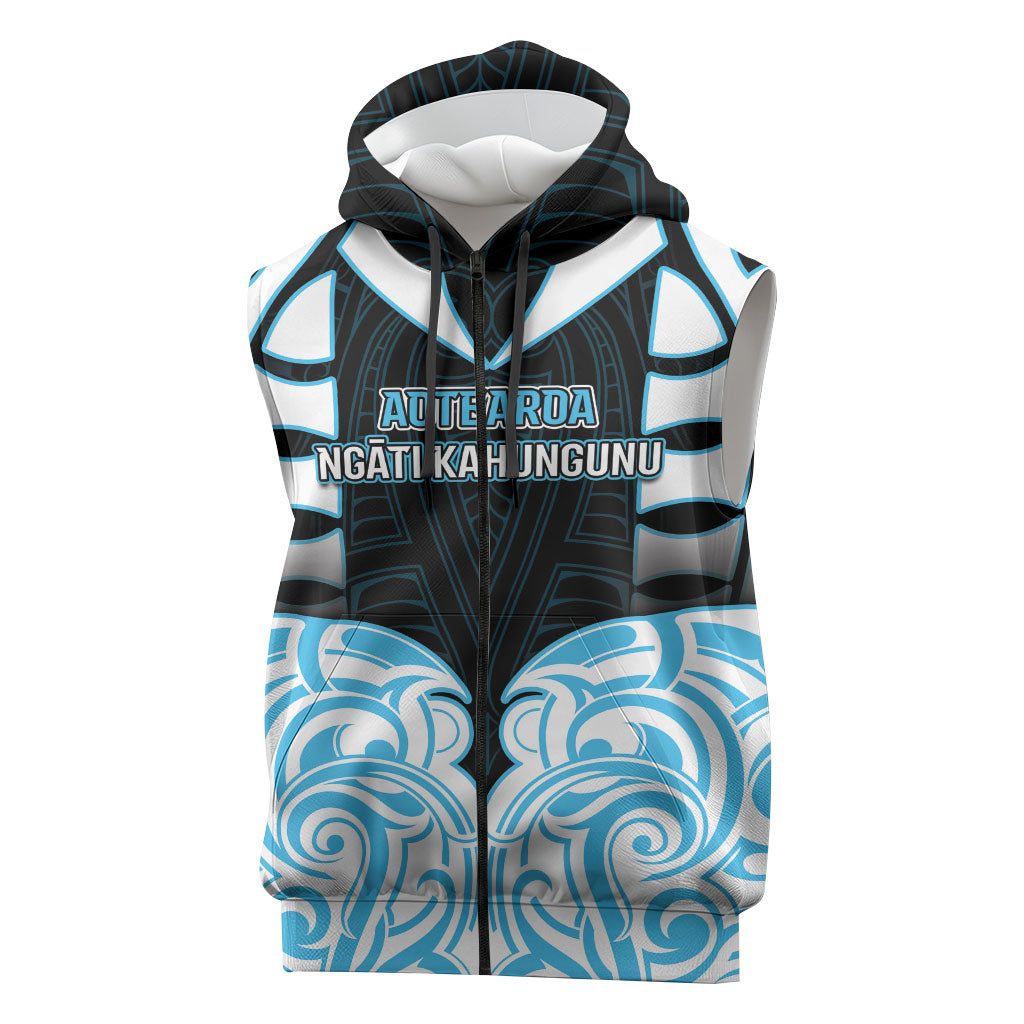 Custom Aotearoa Ngati Kahungunu Sleeveless Zip Hoodie New Zealand Traditional Maori Pattern DT05 Blue - Polynesian Pride