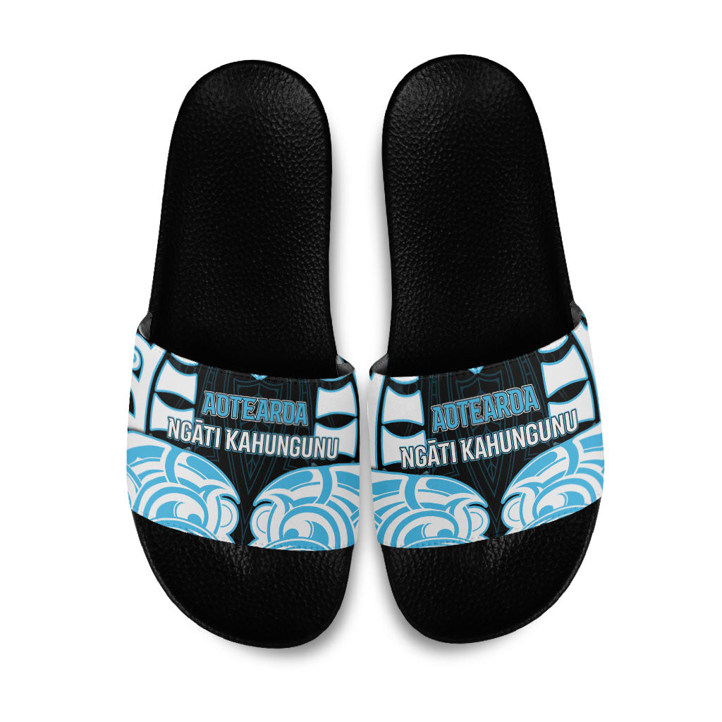 Aotearoa Ngati Kahungunu Slide Sandals New Zealand Traditional Maori Pattern DT05 Blue - Polynesian Pride