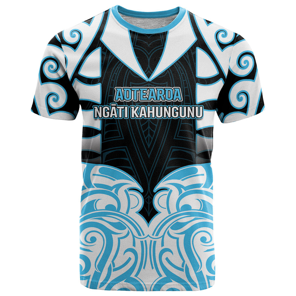 Custom Aotearoa Ngati Kahungunu T Shirt New Zealand Traditional Maori Pattern DT05 Blue - Polynesian Pride