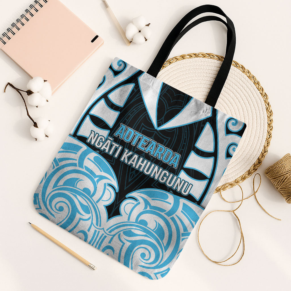 Aotearoa Ngati Kahungunu Tote Bag New Zealand Traditional Maori Pattern DT05 Black Strap One Size Blue - Polynesian Pride