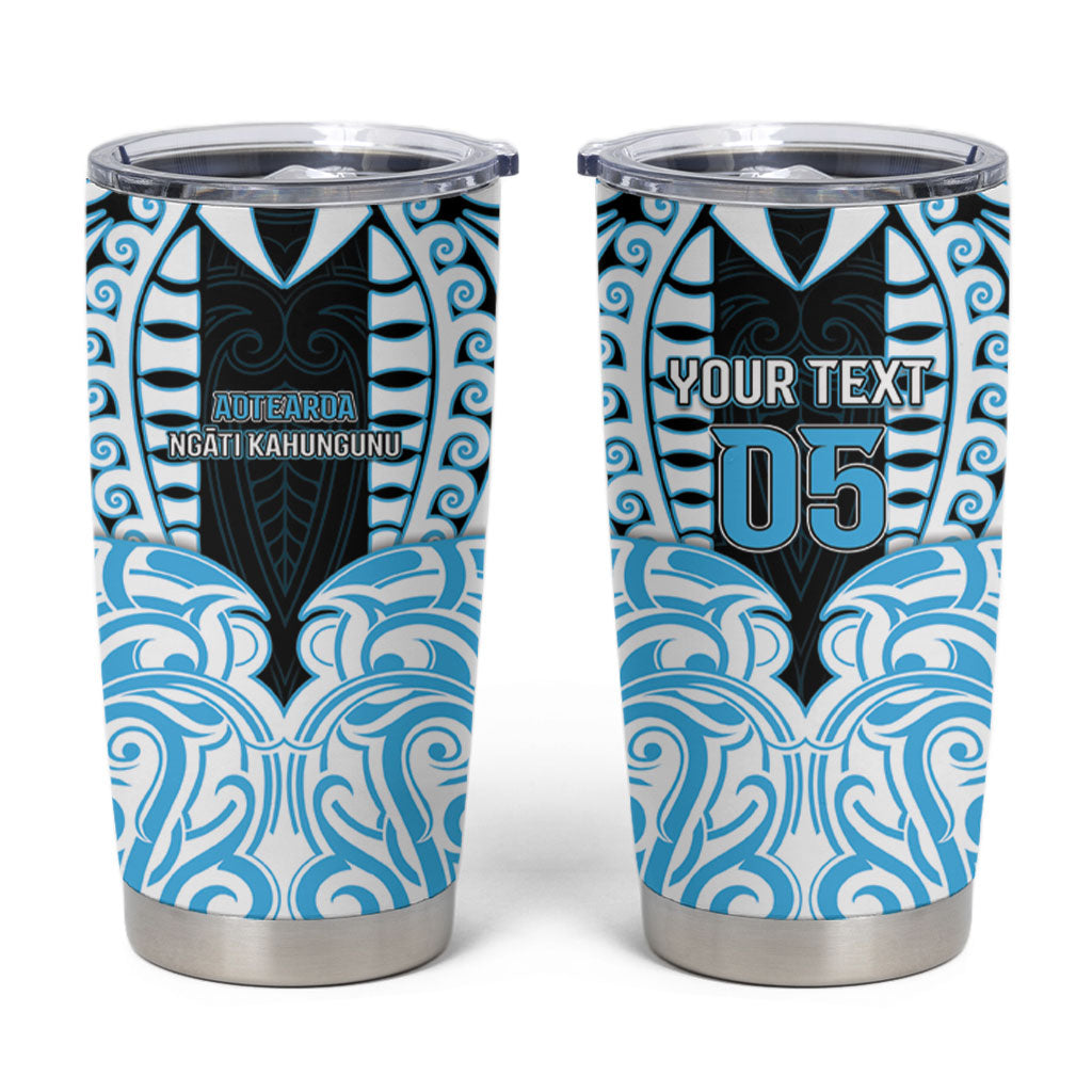 Custom Aotearoa Ngati Kahungunu Tumbler Cup New Zealand Traditional Maori Pattern DT05 Blue - Polynesian Pride