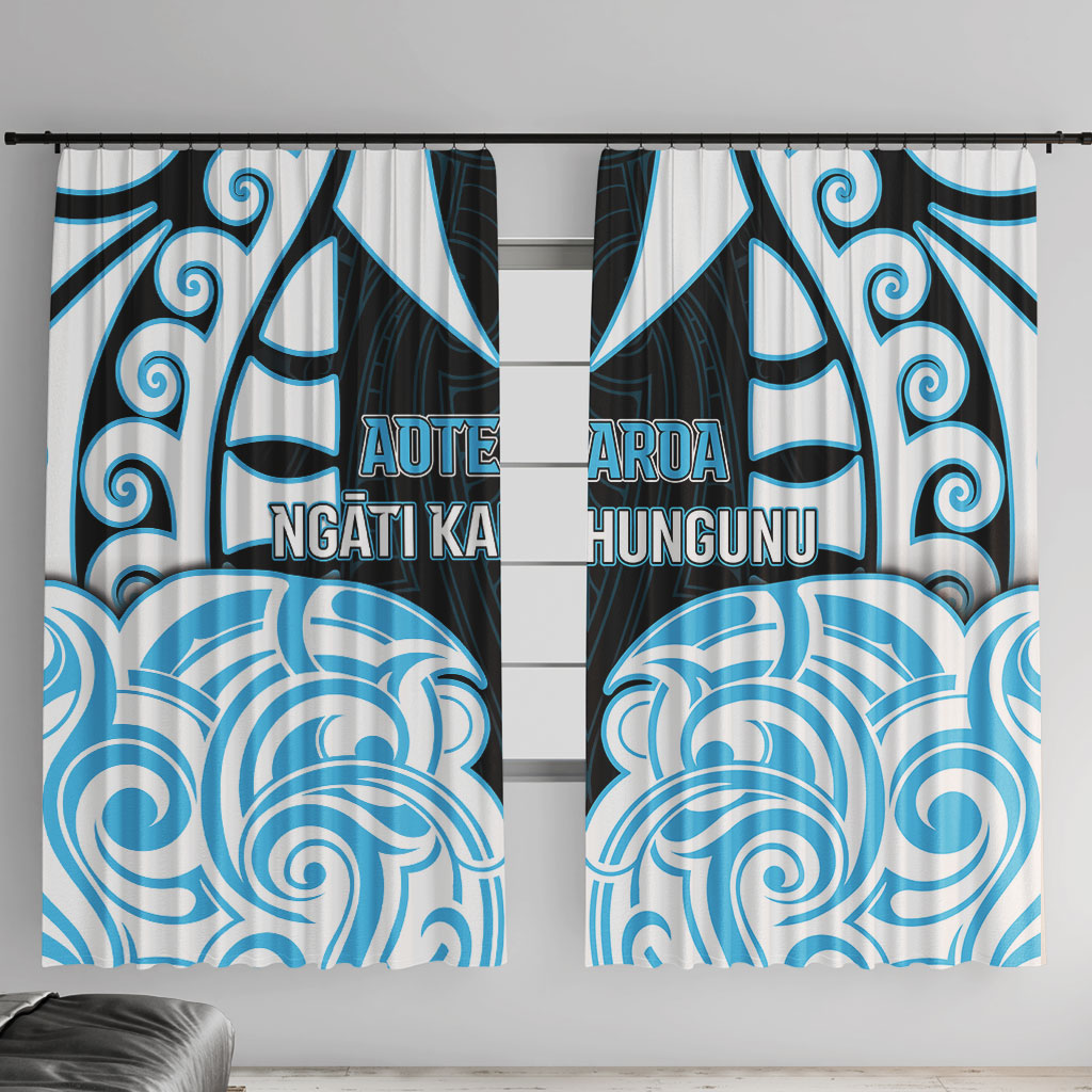Aotearoa Ngati Kahungunu Window Curtain New Zealand Traditional Maori Pattern DT05 With Hooks Blue - Polynesian Pride