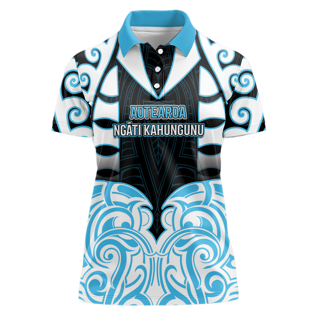 Custom Aotearoa Ngati Kahungunu Women Polo Shirt New Zealand Traditional Maori Pattern DT05 Female Blue - Polynesian Pride